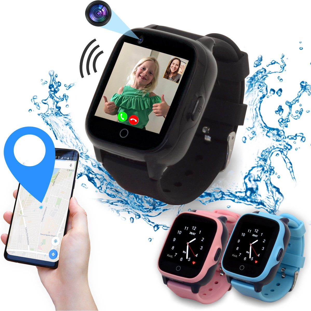 KUUS W2 - GPS Horloge Kind, Smartwatch Kinderen met GPS Tracker – Walkie Talkie Functie  ( Rose)