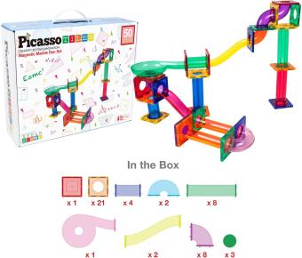 Tactic Picasso Tiles - Constructiespeelgoed - Magnetic Tiles - Magnetische Tegels - Knikkerbaan: 50-delig