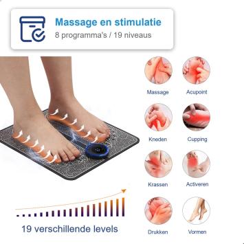 Kluvaro EMS Voetmassage Apparaat – Bloedcirculatie Apparaat – Bevordert Bloedsomloop – EMS - Acupressuur - Moderne Module – NL handleding - USB oplaadbaar - Zwart