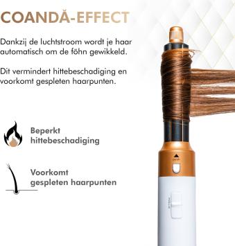 Dryze Airstyler - 5 in 1 Multistyler - Krultang - Föhnborstel - Krulborstel - Hairwrap - Heteluchtborstel - Kort & Lang Haar- Crème white/gold edition Inclusief leren opbergcase