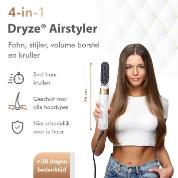 Dryze Airstyler - 5 in 1 Multistyler - Krultang - Föhnborstel - Krulborstel - Hairwrap - Heteluchtborstel - Kort & Lang Haar- Crème white/gold edition Inclusief leren opbergcase