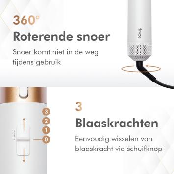 Dryze Airstyler - 5 in 1 Multistyler - Krultang - Föhnborstel - Krulborstel - Hairwrap - Heteluchtborstel - Kort & Lang Haar- Crème white/gold edition Inclusief leren opbergcase