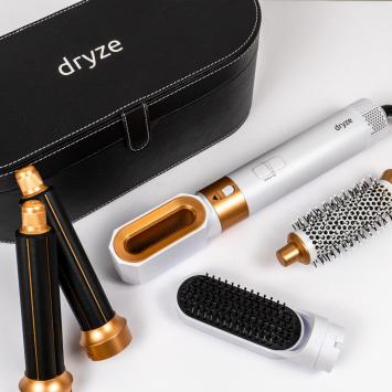 Dryze Airstyler - 5 in 1 Multistyler - Krultang - Föhnborstel - Krulborstel - Hairwrap - Heteluchtborstel - Kort & Lang Haar- Crème white/gold edition Inclusief leren opbergcase