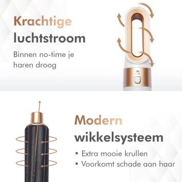 Dryze Airstyler - 5 in 1 Multistyler - Krultang - Föhnborstel - Krulborstel - Hairwrap - Heteluchtborstel - Kort & Lang Haar- Crème white/gold edition Inclusief leren opbergcase