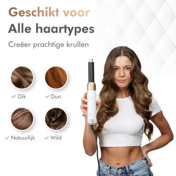 Dryze Airstyler - 5 in 1 Multistyler - Krultang - Föhnborstel - Krulborstel - Hairwrap - Heteluchtborstel - Kort & Lang Haar- Crème white/gold edition Inclusief leren opbergcase