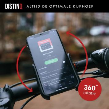 DistinQ Telefoonhouder voor fiets en motor - 360 graden draaibaar – zwart