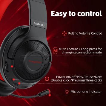 Fuegobird UG-01 2.4GHz Draadloze Gaming Headset - RGB - Bluetooth koptelefoon - Multiplatform - Geschikt voor PS4/PS5, Nintendo Switch - Zwart Rood
