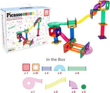 Tactic Picasso Tiles - Constructiespeelgoed - Magnetic Tiles - Magnetische Tegels - Knikkerbaan: 50-delig