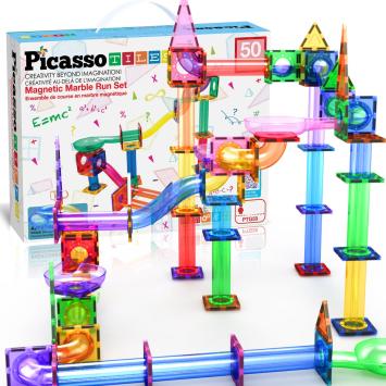 Tactic Picasso Tiles - Constructiespeelgoed - Magnetic Tiles - Magnetische Tegels - Knikkerbaan: 50-delig