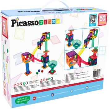 Tactic Picasso Tiles - Constructiespeelgoed - Magnetic Tiles - Magnetische Tegels - Knikkerbaan: 50-delig