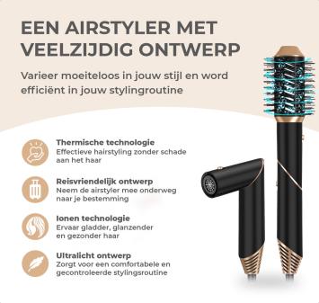 OWE Products 5-in-1 Airstyler - Stijlborstel en Fohnborstel - Krultang - Volumeborstel - Airwrap - Hittebestendige Handschoen Inbegrepen