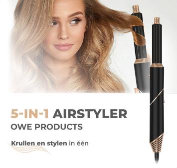 OWE Products 5-in-1 Airstyler - Stijlborstel en Fohnborstel - Krultang - Volumeborstel - Airwrap - Hittebestendige Handschoen Inbegrepen