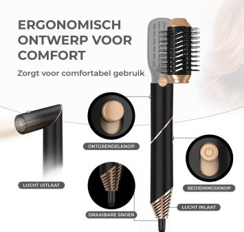OWE Products 5-in-1 Airstyler - Stijlborstel en Fohnborstel - Krultang - Volumeborstel - Airwrap - Hittebestendige Handschoen Inbegrepen
