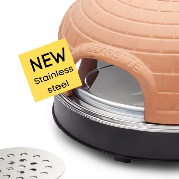 Emerio PO-115985 - Pizzarette - 4 persoons - Handgemaakte terracotta koepel - 4 Geïsoleerde bak spatels - RVS bakplaat - Cool touch